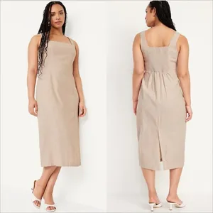 Old Navy Sleeveless Square Neck Midi Dress Size Large Flax Linen NEW Vacation thumbnail 2