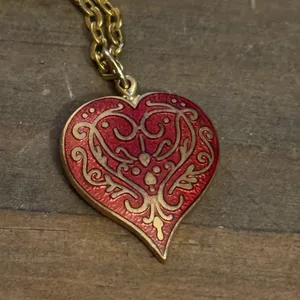 Vintage MMA Renaissance enameled Niello heart pendant necklace thumbnail 3