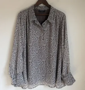 Lane Bryant Sheer Chiffon Blouse Womens 26 28 Brown White Floral Lined Top EUC thumbnail 1
