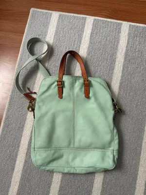 Fossil Leather Fold Over Tote Mint Green Crossbody Bag thumbnail 4