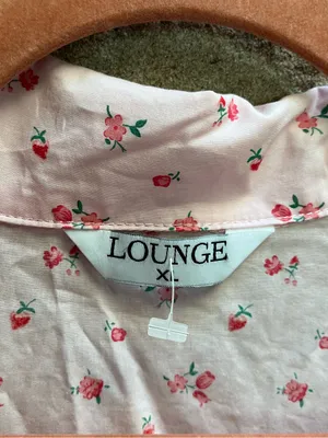 LOUNGE Pajama Set Cropped Button Up Shorts Pink Ditsy Floral Cotton XL thumbnail 5