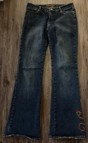 Vtg Wet Seal Low Rise Dark Wash Flare Jeans Embroidered Sz 7 thumbnail 1