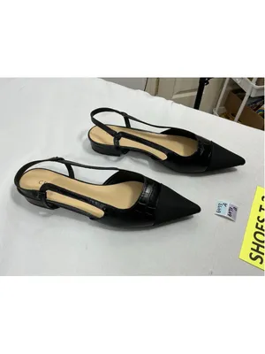 Womans NWOT C Paravano Slipon Slides Flat Black 8/8.5 Slingback Pointed Toe thumbnail 2