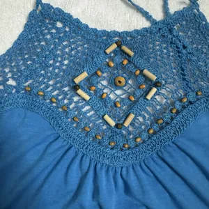 Wet Seal Crochet Halter Top Blue Beaded Boho Y2K Festival Tank Coquette Large thumbnail 5