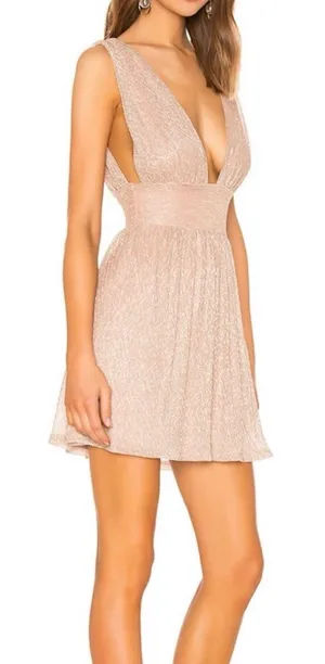 SuperDown Plunging V-Neck Sparkle Mini Dress in Rose Metallic xs nwt thumbnail 1