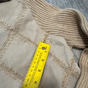 Rem‎ Garson Women's Tan Suede Leather Knit Zip Up Jacket Cardigan Festival Retro thumbnail 8