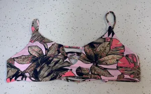 Maaji Pink Tropical Leaf‎ Reversible Lace Up Bralette Bikini Top Large L Womens thumbnail 1