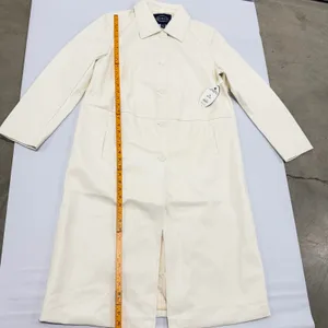 Scoop Cream Faux Leather Utility Trench Coat Womens Size M Longline Jacket NEW thumbnail 6