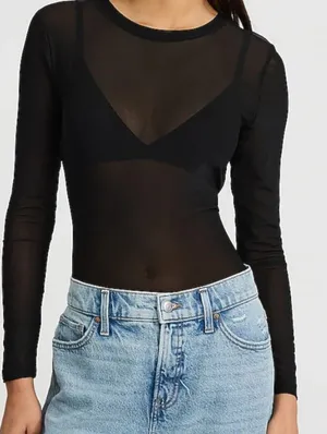Express Fitted Mesh Crew Neck Long Sleeve Tee L thumbnail 3