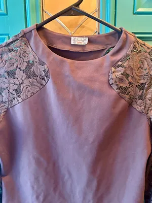 Free People No Excuses Lace Sleeve Top Hot Fudge Brown Sheer Knit Shirt Size L thumbnail 3
