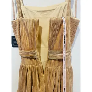MAC DUGGAL Gold Metallic Plissé Square Neck Pleated Ruffle Belt Detail Dress 8 thumbnail 14