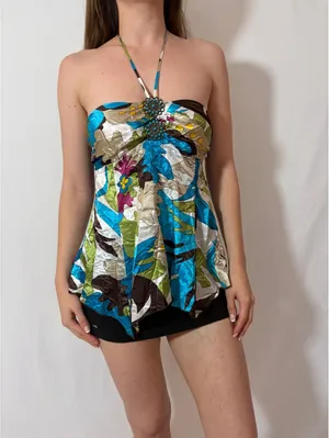 Y2K Silky Colorful Graphic Paisley Halter Top thumbnail 5