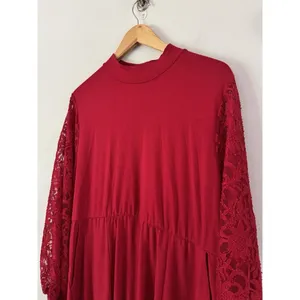 NWT Torrid Red At The Knee Jersey Lace Sleeve Mock Neck Skater Dress Size 1X thumbnail 6