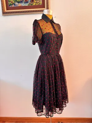 The Vintage Shop Black Red Heart Mesh Dress Size S/4 Retro Romantic thumbnail 4
