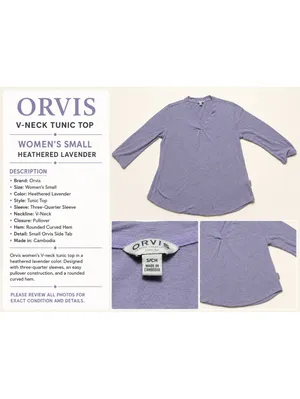 Orvis Women’s Small Heathered Lavender 3/4 Sleeve V-Neck Tunic Top thumbnail 2