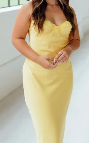 Beginning Boutique Satin Yellow Dress thumbnail 1