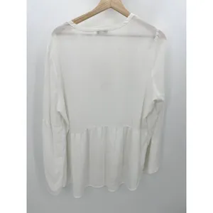 Black Rainn Women White Lace Up Blouse Boho Peasant Flounce Hem‎ Long Sleeve XL thumbnail 2