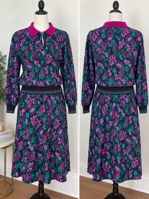 Vintage 80s Cricket Lane Floral Knit Skirt Set M S USA thumbnail 8