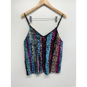 Francesca’s Sequin‎ Cami Top Multicolor Medium V Neck NEW Blue thumbnail 2