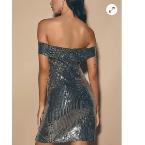 Lulu’s Once in a Lifetime Silver Sequin Off-the-Shoulder Mini Dress Size XS thumbnail 2