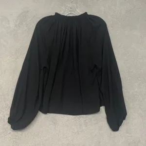 Madewell Top Womens Medium Long Sleeve Tie Neck Jet Black Ruffle Blouse NY328 thumbnail 8