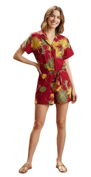 Free People Malibu 100% Cotton Button Closure Collared Romper Maroon, S thumbnail 1