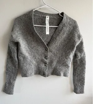 Lululemon Alpaca Wool Blend Cropped Cardigan Sweater Grey XS LW3HQWS thumbnail 1