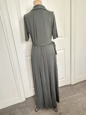 Quince Tencel Jersey Midi Wrap Dress Dark Olive Green Size L thumbnail 11