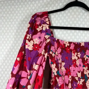 Free People‎ Pink Floral Ariana Smocked Puff Long Sleeve Top thumbnail 3