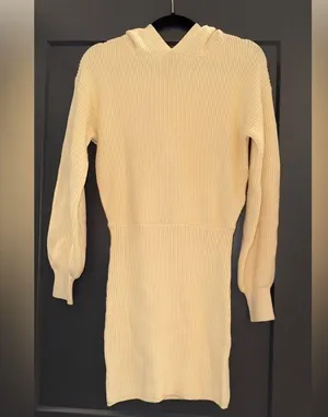 Long Sleeve Sweater Hooded Puff Sleeve Knitted Mini Dress thumbnail 4