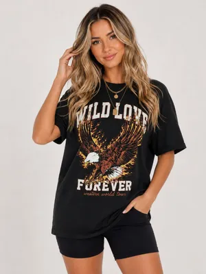 Wild Love Forever Eagle Graphic Tee Black Oversized NWT Size L thumbnail 5