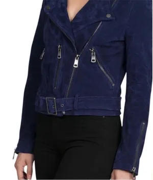 Bagatelle NYC Suede 100% Leather Moto Jacket‎ Full Zip Blue Women's Size Small thumbnail 1