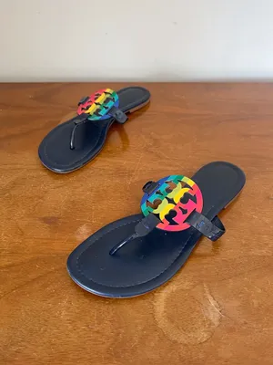Tory Burch • Miller Sandal Rainbow / Royal Navy leather slide thong flip flop thumbnail 14