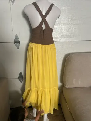 Zara Brown Crochet Bodice Yellow Maxi Dress thumbnail 6