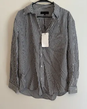 NWT Zara XS oversized Black White Striped Button Up Top‎ Long sleeve Collared thumbnail 1