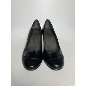 Aerosoles Heelrest Pumps Womens 9 Black Excellent Leather Block Heel‎ Buckle thumbnail 2
