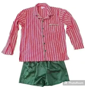 Pajamagram Pajamas Christmas Candy Cane Flannel Top Satin Shorts Size Large thumbnail 1