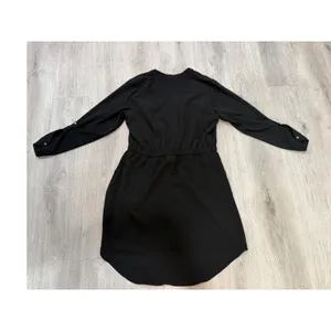Apt. 9 Black Utility Shirt Dress Gold Zip Cinch Waist Long Sleeve Office Chic L thumbnail 7