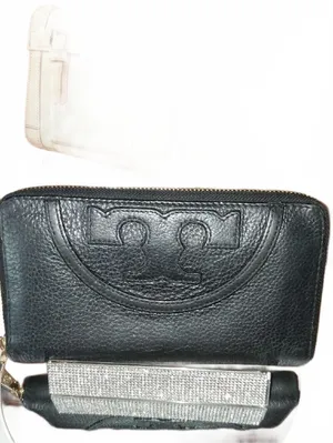 Tory Burch Black Pebbled Leather Zip Wallet with Large Embossed Logo thumbnail 3