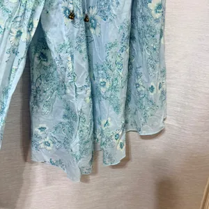 Intimately Free People Blue Floral Smocked Wide Leg Gauze Pants Medium thumbnail 6