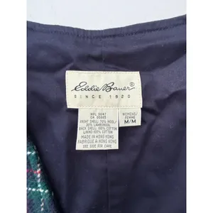 Eddie Bauer Womens Vintage Navy, Green Wool Plaid Button Down Vest M thumbnail 3