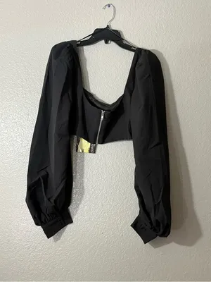 Naked Wardrobe Black Puff Sleeve Square Neck Crop Top NWT Statement Blouse Sz XS thumbnail 8