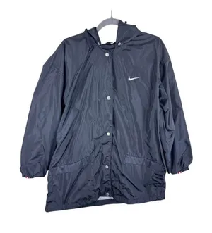Nike Vintage Black Snap Up Hooded Packable Lined Windbreaker Women's Size XL‎ thumbnail 1