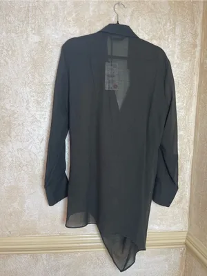 Zara Dark Green Wool Blend Draped Asymmetrical Avant Garde Long Wrap Blouse L thumbnail 5