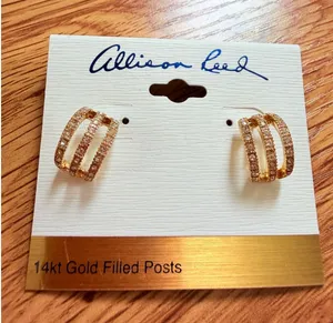 Allison Reed Gold Triple‎ Row Pave Rhinestone Hoop Earrings OS thumbnail 1