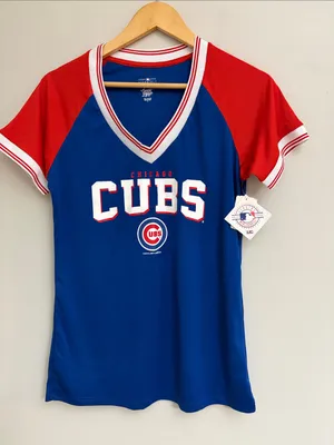 MLB Chicago Cubs V‑Neck Raglan Top in Blue & Red size M thumbnail 1