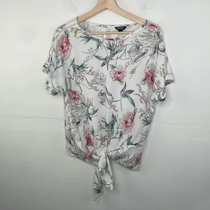 Buffalo David Bitton Top Womens White Floral Print Front Tie Blouse Small thumbnail 2