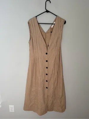 NWT Mustard Seed Brown Striped Button Front Maxi Dress Women’s Medium thumbnail 3