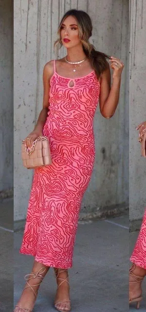 VICI Midi Pink And Red Printed Dress thumbnail 1