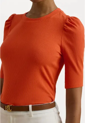 New Lauren Ralph Lauren orange ribbed top size M thumbnail 1